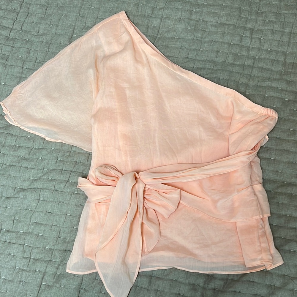 1. Slate One-Sleeved Apricot Top